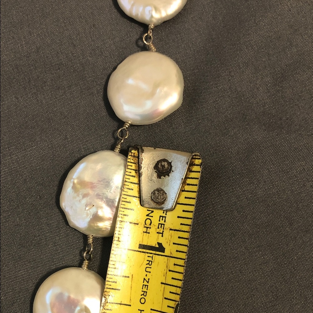 Real Freshwater Pearl Coin Necklace - White - - Picture 4 of 6